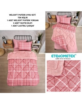 ETE HOMETEX TEK KİŞİLİK WELSOFT UYKU SETİ SAFİR PUDRA 8696474232020